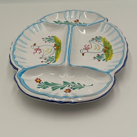 Deruta Italian HandPainted Geese Divided Platter 13.5x9.5 · Blue/White - Picture 5 of 10